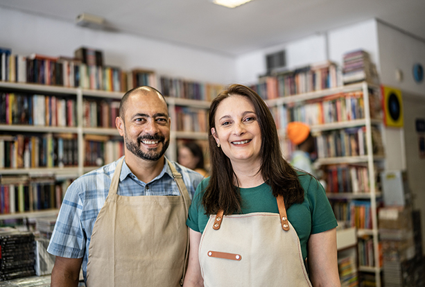 Portrait of a bookstore owner couple
